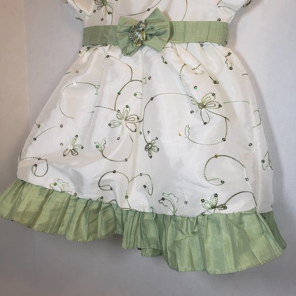 Tip Top Dress 12 Month Ruffle Bow Ivory Sage USA Fancy Baby Party - Picture 4 of 12